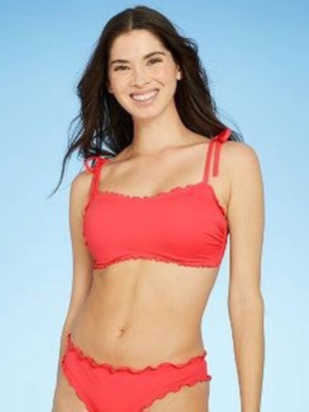 Shade & Shore Women's Lightly Lined Ruffle Bralette Bikini Top - Coral Red, 34B.